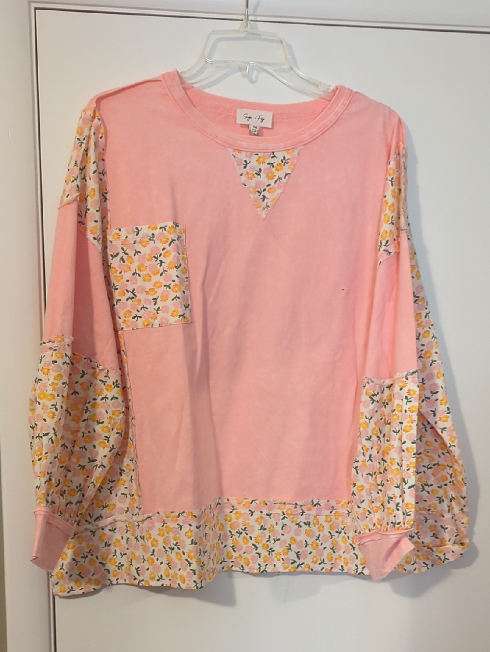 Pink Floral Patchwork Long Sleeve Tee